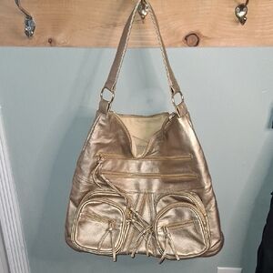 Imoshion Gold Shoulder Bag with Front Pockets